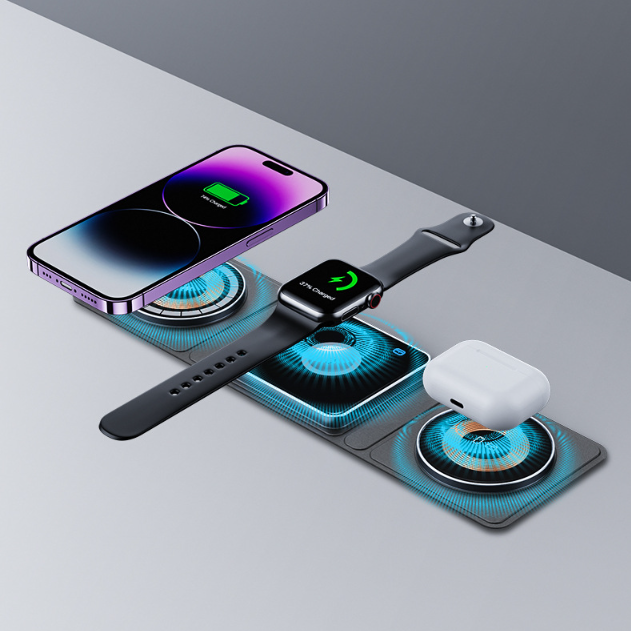 3-in-1 Magnetic Foldable Wireless Charger – Transparent Design